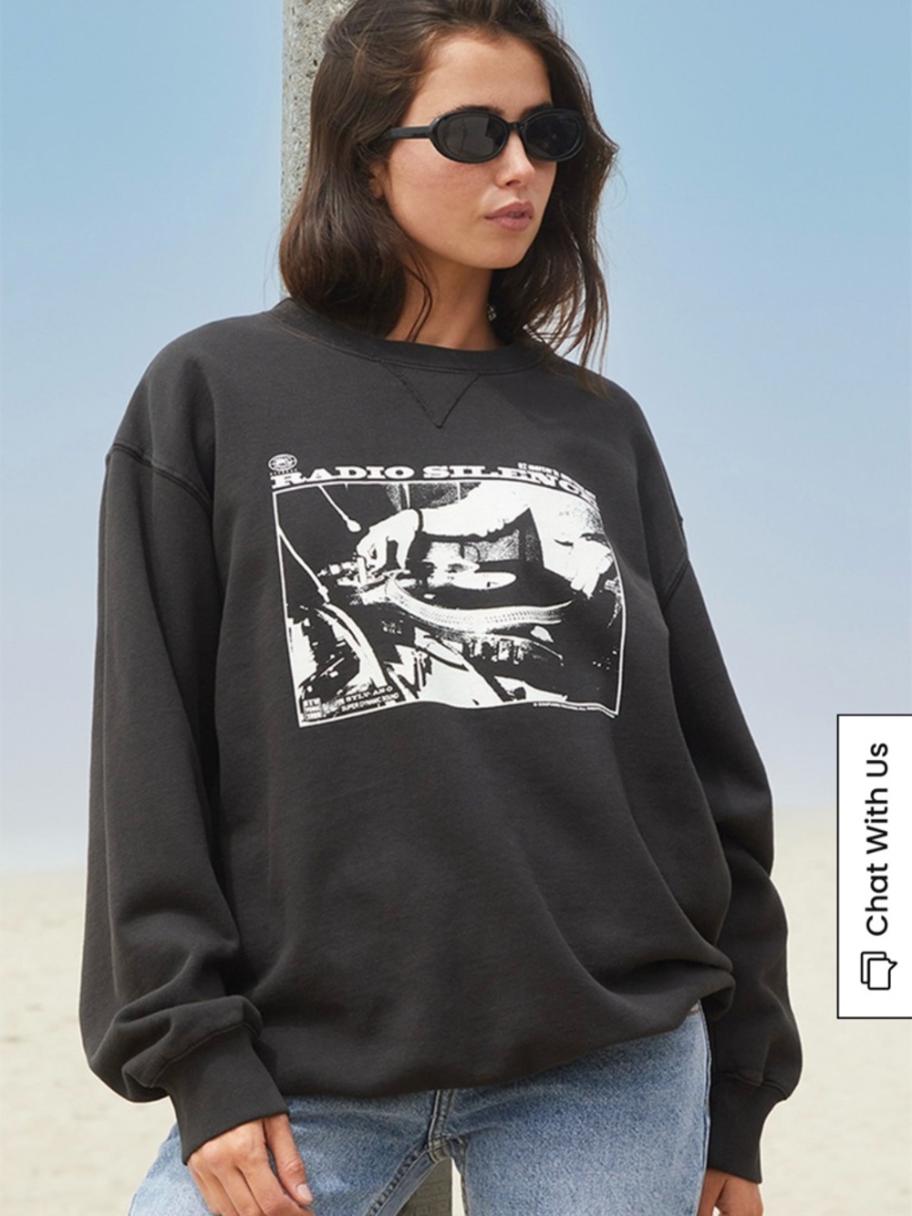 Brandy Melville Black radio silence crewneck sweatshirt